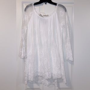 Belambra white lace tunic blouse with tags attached, made in Italy
